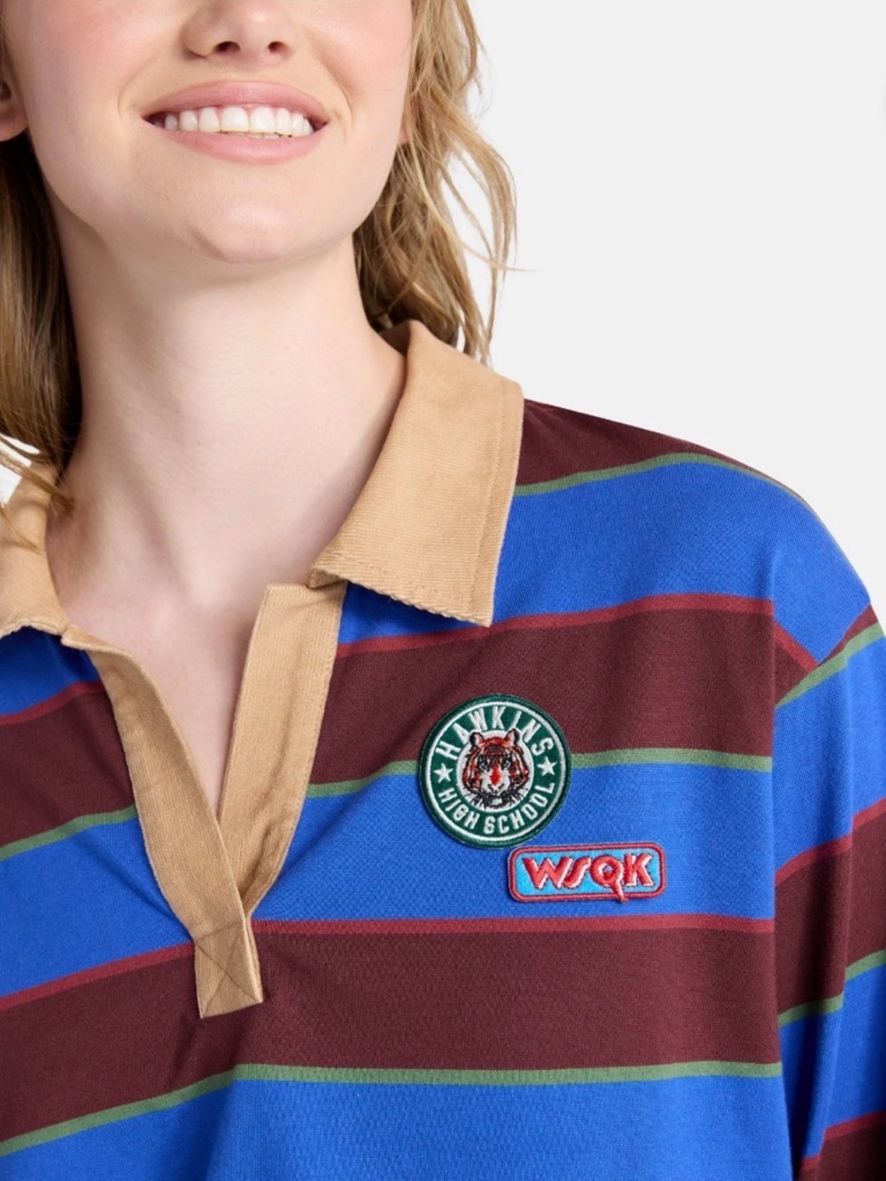New! Stranger Things No Boundaries Striped Long Sleeve Cropped Rugby Polo Shirt - Picture 3 of 12